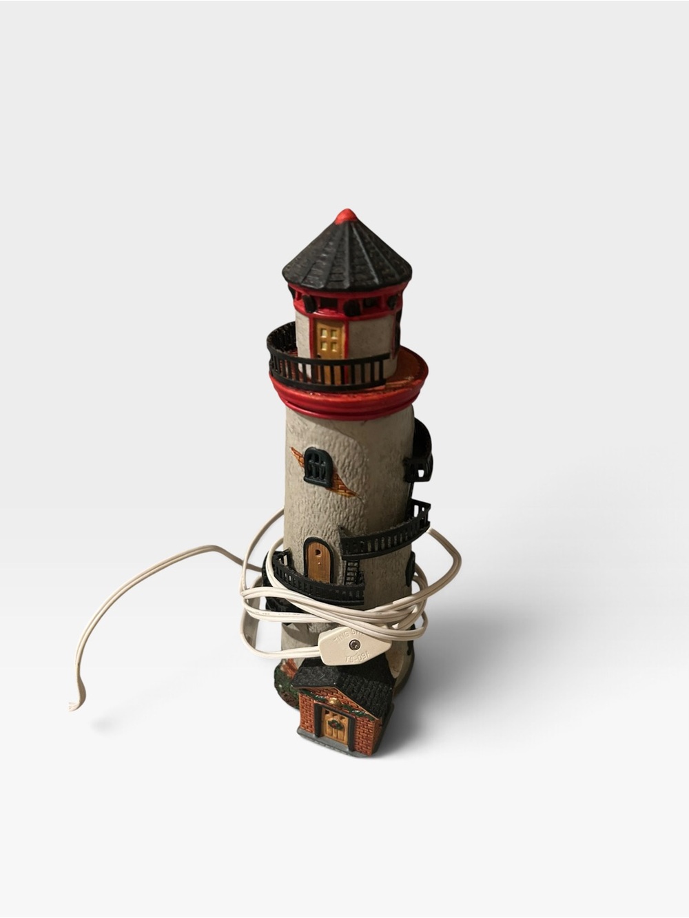 Lemax Cream Lighthouse with Red and Black Accents